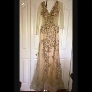 Long Sleeve Gold Evening Gown Size 6